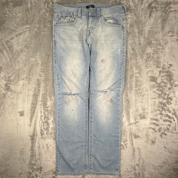 Distressed True Religion Ricky Relaxed Straight Fit Light Wash Blue Jeans 31 - Picture 1 of 7